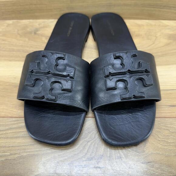 Tory Burch Ines Flats Slides Womens 6.5 M Black Soft Leather Slip On - Picture 1 of 11